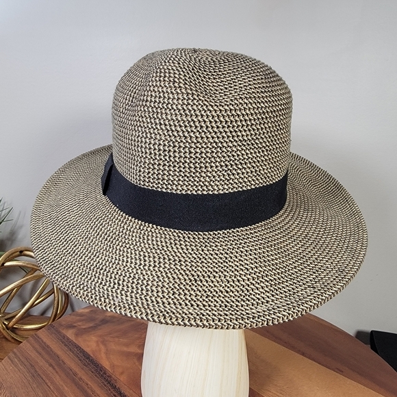Jeanne Simmons Black and Tan Woven Sun Hat Women's One Size Summer Vacation - Picture 5 of 14